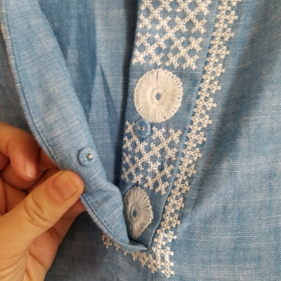 Madewell Chambray Embroidered Cotton Sunstitch Tunic Dress W/ Pockets Size XS - Picture 6 of 10